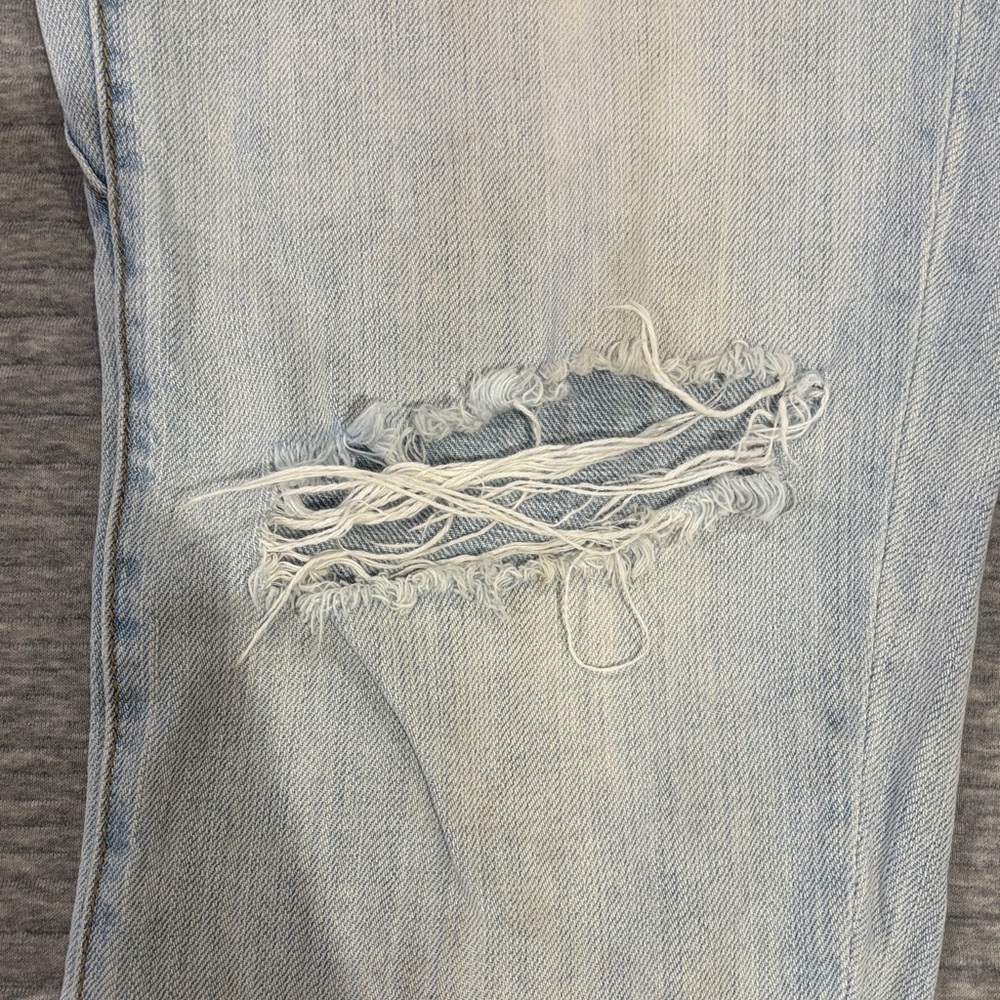 Light Blue Distressed Drawstring Denim Pants - image 3